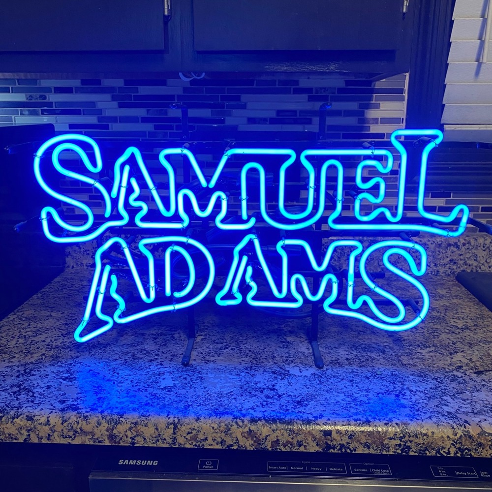 Vintage Samuel Adams Neon Bar Sign Blue Beer Light Dimmer 30x16 Boston Man cave